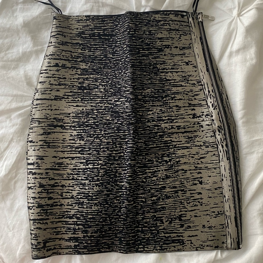 Michael Kors metallic silver and black bandage skirt